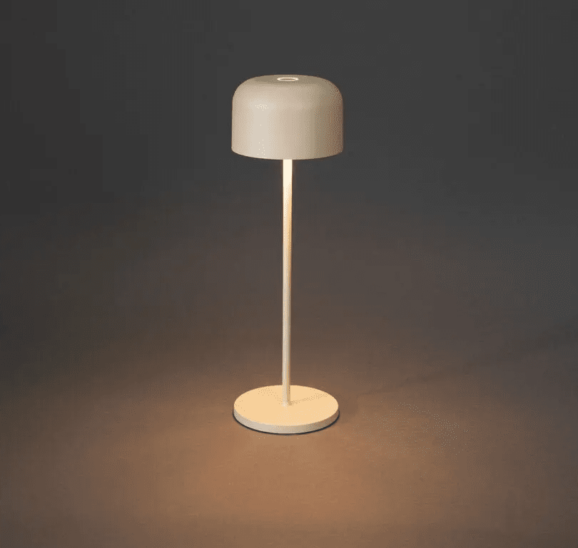 Lille 36cm Sand bærbar Fra Konstsmide - Lampen er udstyret med en ber&oslash;ringsd&aelig;mper, s&aring; du kan justere lysstyrken og farvetemperaturen fra varmt gult til varmt hvidt lys.