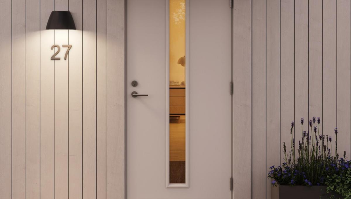 Væglampe OUT-02 Sort Fra Plejd - OUT-02 er en smart v&aelig;glampe til udend&oslash;rs brug med justerbar hvid og indbygget LED, designet til f.