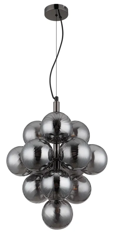 Conor Ø40 Røgfarvet loftslampe Fra Globo Lighting - Den har 13st dekorativa r&ouml;kf&auml;rgade glaskupor som alla omfamnar en ljusk&auml;lla vilket skapar en fin och harmonisk ljusspridning i rummet.