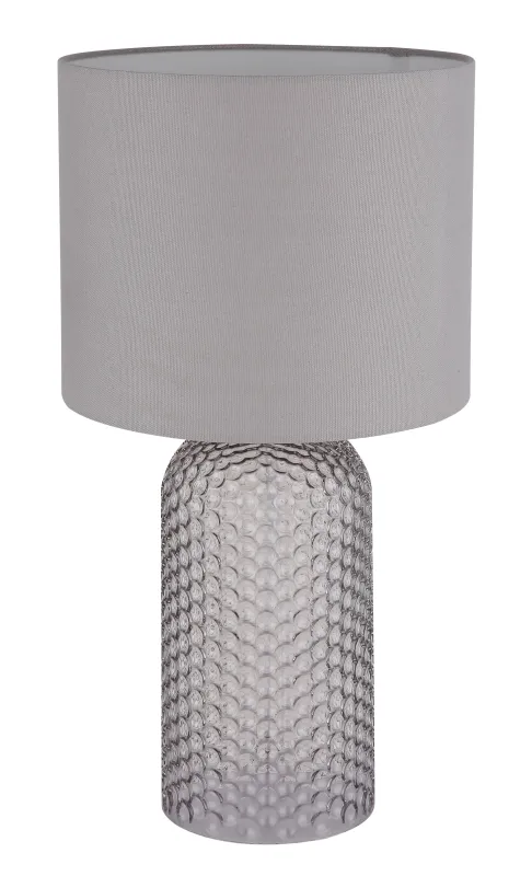 Sofia 50cm Grå bordlampe Fra Globo Lighting - Bordslampan Sofia imponerar med sin eleganta kombination av en texturerad glaskropp och en cylindrisk textilsk&auml;rm i lyxig gr&aring; ton.