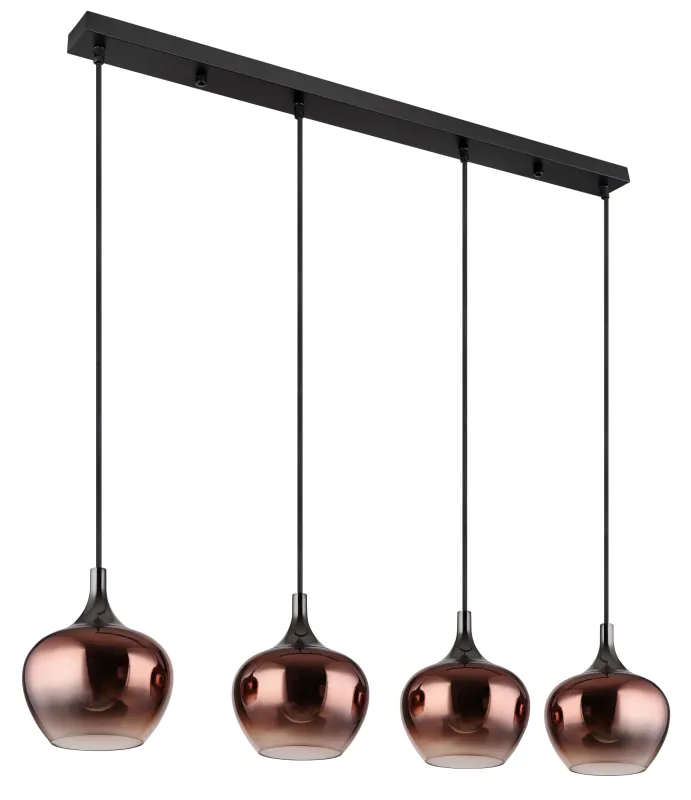 Maxy 100cm Kobber loftslampe Fra Globo Lighting - Den mattsvarta och krompl&auml;terade metallstommen ger lampan en modern och sofistikerad look, medan de kopparf&auml;rgade glaskuporna med en klar och tonad gradient skapar en unik ljusupplevelse.
