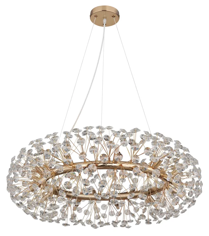 Katrina Ø80 Guld krystal Fra Globo Lighting - Katrina &auml;r en elegant rund kristallkrona i gyllene metall med gnistrande K9-kristaller som skapar en sofistikerad och lyxig atmosf&auml;r i ditt hem.