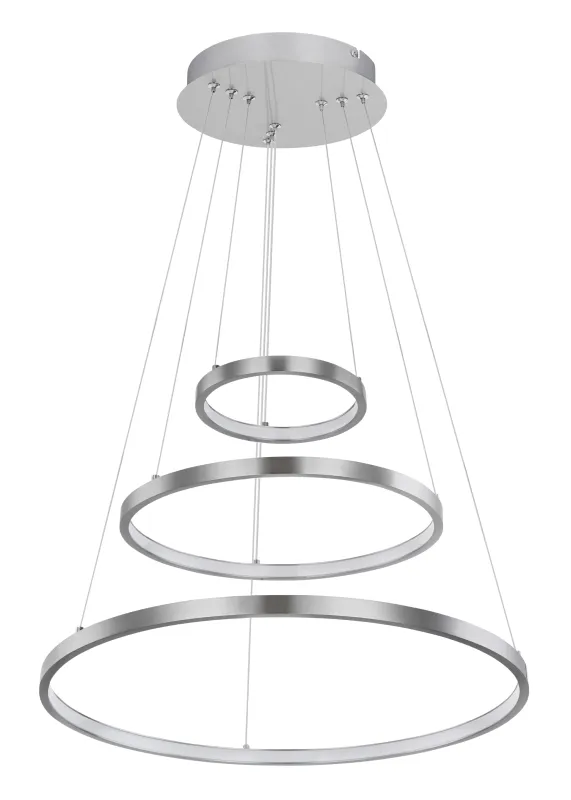 Ralph Ø50 Nikkel loftslampe Fra Globo Lighting - Designad med tre ringar och en h&ouml;jd p&aring; 120 cm, ger den ett unikt och stilrent uttryck.