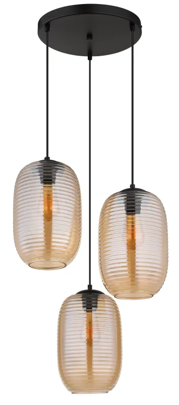 Jefrey Ø47 Rav loftslampe Fra Globo Lighting - Denna eleganta taklampa har en rund form och &auml;r utrustad med tre rundade glaskupor i varm b&auml;rnstensf&auml;rg.