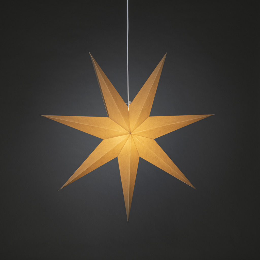 Papirstjerne Ø78 Beige Fra Konstsmide - Perfekt til at h&aelig;nge i vinduet eller op ad en smuk v&aelig;g &ndash; en tidl&oslash;s dekoration, der forgylder ethvert rum med enkel elegance.