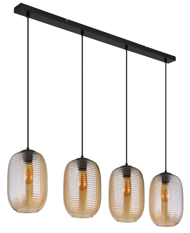 Jefrey 110cm Rav loftslampe Fra Globo Lighting - Denna eleganta taklampa har en avl&aring;ng form och &auml;r utrustad med fyra rundade glaskupor i varm b&auml;rnstensf&auml;rg.