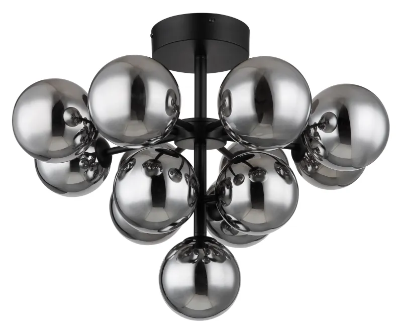 Grappy Ø56 Røgfarvet plafond Fra Globo Lighting - Grappy plafond blir en stilfull och lyxig detalj i varje rum med sin glamor&ouml;sa design och de 13st r&ouml;kf&auml;rgade glaskulorna.