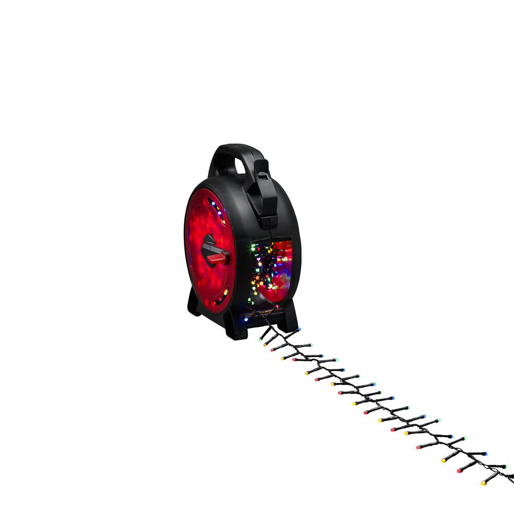 Kabelopruller multi-colour 13m Sort Fra Konstsmide - Klyngelysl&oslash;kke p&aring; kabeltromle skaber en atmosf&aelig;risk atmosf&aelig;re med t&aelig;t placerede dioder i bl&oslash;dt, farvet lys &ndash; perfekt til b&aring;de hverdagshygge og fest.