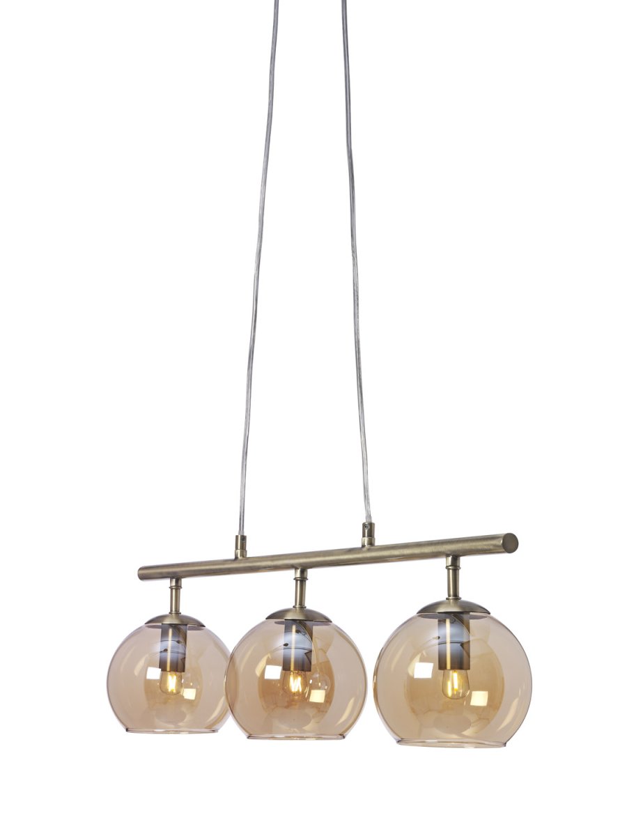 Capella 70cm Antik messing loftslampe Fra Cottex - Capella loftslampe med tre ravfarvede glaskugler og en elegant antik messingfinish.