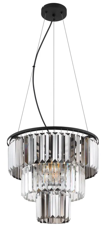 Naxis Ø40 Røgfarvet loftslampe Fra Globo Lighting - Naxis &auml;r en vacker takpendel tillverkad av mattsvart metall och &auml;r smyckad med kristaller i r&ouml;kf&auml;rgat och klart glas.