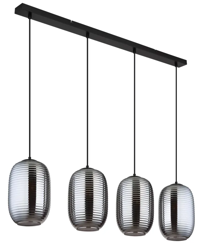Jefrey 110cm Røgfarvet loftslampe Fra Globo Lighting - Denna eleganta taklampa har en avl&aring;ng form och &auml;r utrustad med fyra rundade kupor i r&ouml;kf&auml;rgat glas.