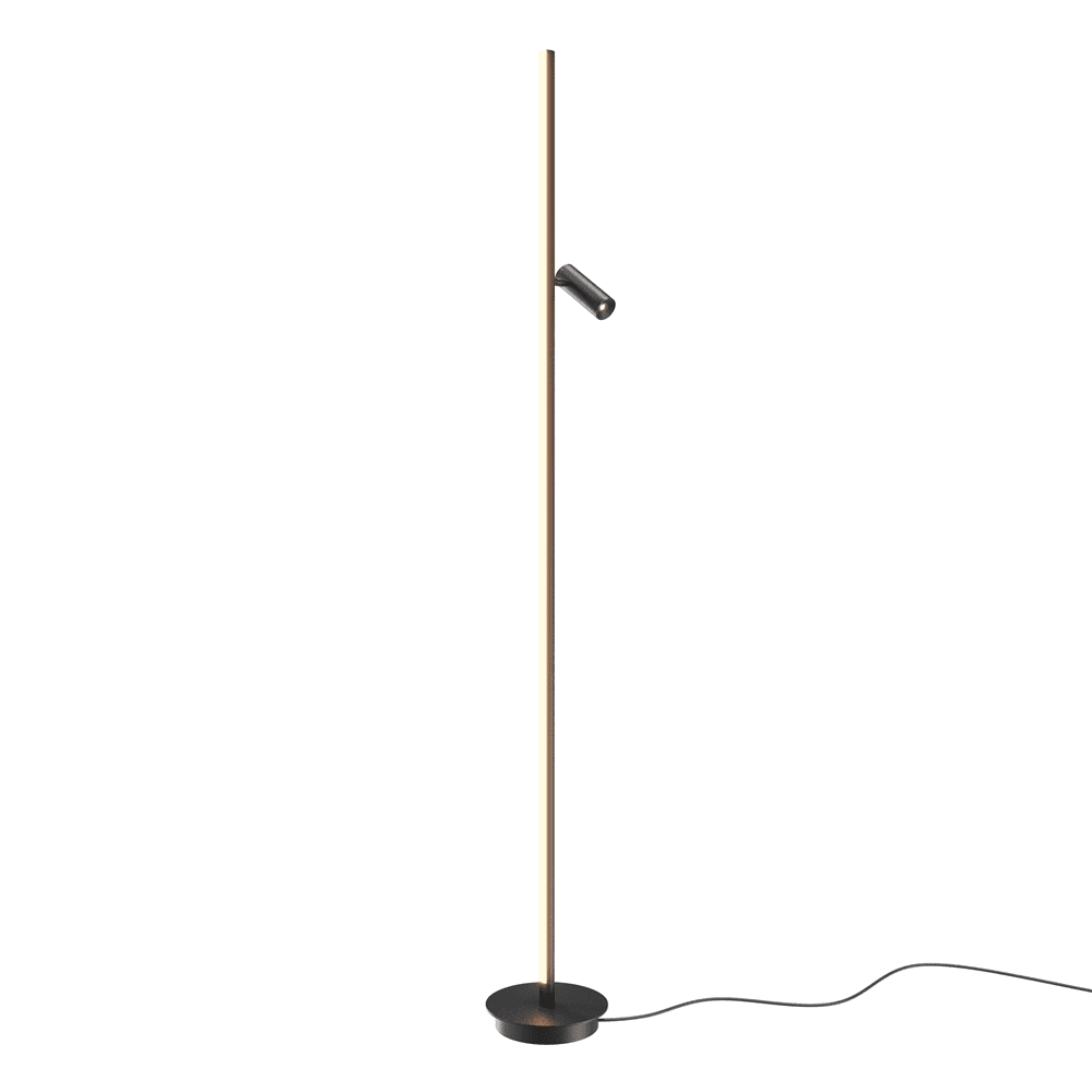 Thin Sort gulvlampe Fra Maytoni - Den har en bev&aelig;gelig spotlight med skarpt lys, perfekt som l&aelig;selampe, og en touch-d&aelig;mper for nem lysjustering.