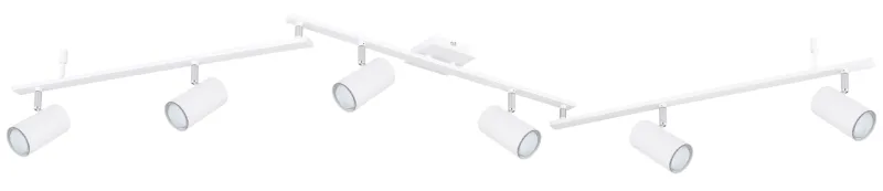 Robby 6 Hvid spotlight Fra Globo Lighting - Den best&aring;r av tre metallst&auml;nger, var och en utrustad med tv&aring; vridbara GU10-socklar med metallfinish.