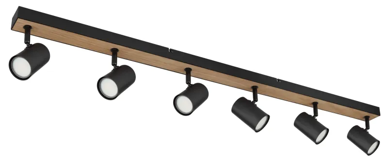 Robby 6 Natur spotlight Fra Globo Lighting - Robby &auml;r en&nbsp;stilren&nbsp;takspotlight som imponerar med sin eleganta design i mattsvart metall och MDF i tr&auml;-look.