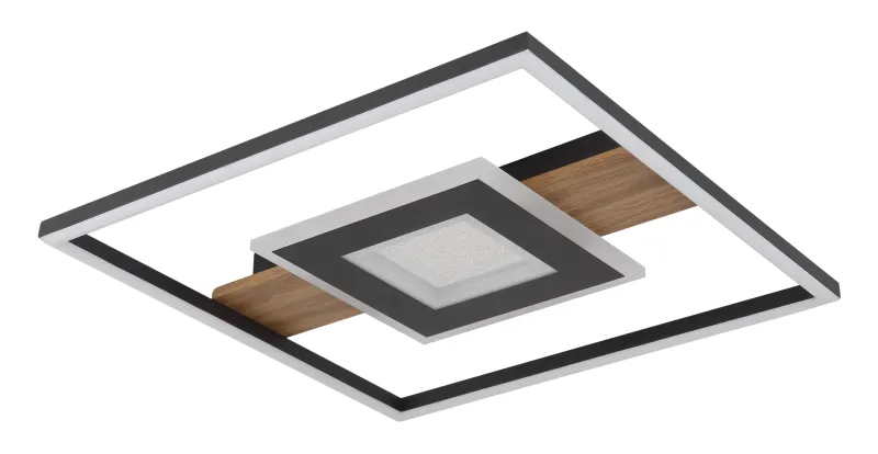 Pikara 38cm Træ plafond Fra Globo Lighting - Lampan &auml;r tillverkad i en stilfull kombination av metall i tr&auml;look och en mattsvart finish, vilket ger den en modern men samtidigt naturlig k&auml;nsla.