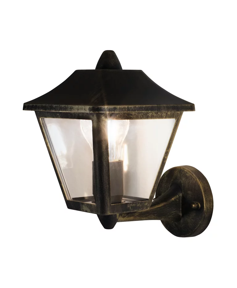 Tradition Sort/guld udendørslampe Fra Ledvance - Den er lavet af trykst&oslash;bt aluminium i sort og guld design med en klar polycarbonat diffuser for et behageligt og klart lys.