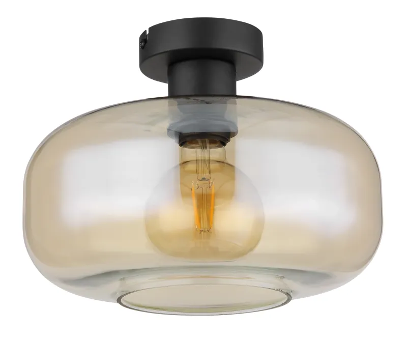 Giuseppe Ø28 Rav plafond Fra Globo Lighting - Lampan &auml;r tillverkad av mattsvart metall och &auml;r smyckad med en vackert formad glaskupa i amberf&auml;rgat glas.