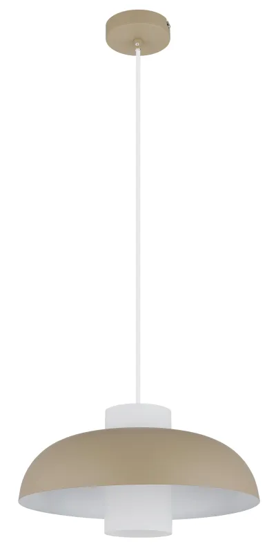 Lowe Ø38 Sand loftslampe Fra Globo Lighting - Den runda sk&auml;rmen i matt sandf&auml;rgad metall ger ett elegant och tidl&ouml;st uttryck, medan den cylinderformade sk&auml;rmen i opalglas sprider ett mjukt och behagligt ljus.