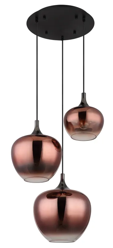 Maxy Ø48 Kobber loftslampe Fra Globo Lighting - Den mattsvarta och krompl&auml;terade metallstommen ger lampan en modern och sofistikerad look, medan de kopparf&auml;rgade glaskuporna med en klar och tonad gradient skapar en unik ljusupplevelse.