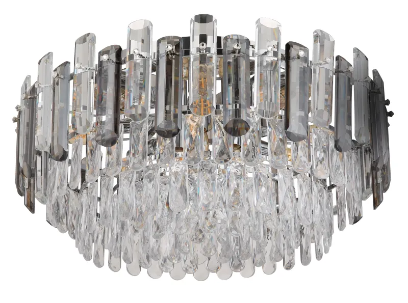 Orgina Ø55 Røgfarvet plafond Fra Globo Lighting - Plafonden Orgina tillf&ouml;r rummet en lyxig k&auml;nsla med gnistrande kristaller och r&ouml;kf&auml;rgade glasstavar.