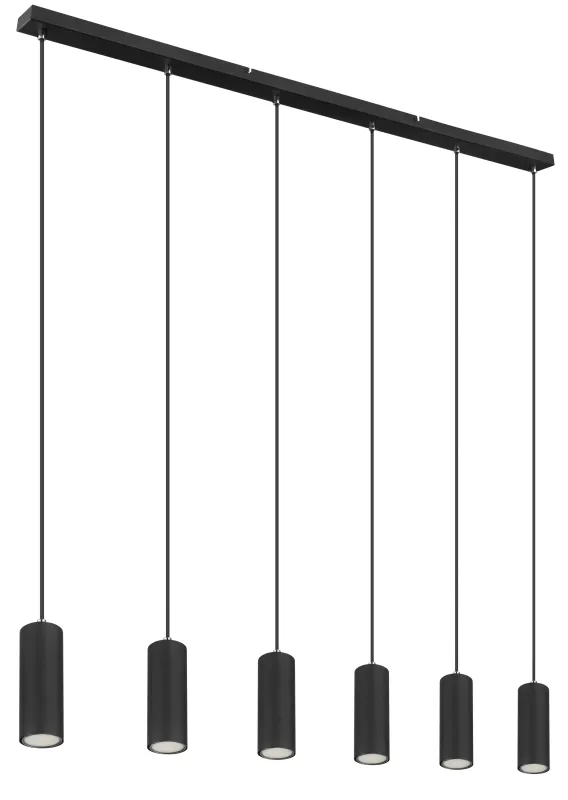 Robby 115cm Sort loftslampe Fra Globo Lighting - Fr&aring;n den 115 cm l&aring;nga takmonteringen l&ouml;per sex kablar, var och en utrustad med en GU10-sockel.