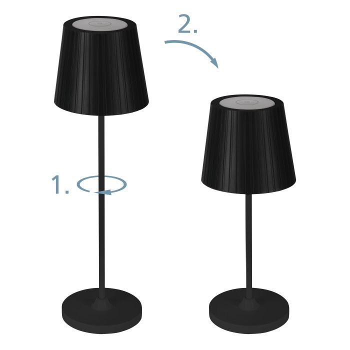 Cabozo 37cm Sort bærbar Fra Eglo - Cabozo er en stilfuld bordlampe til udendørs brug med et moderne, tidløst design i sort plast.
