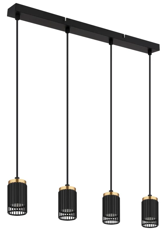 Korben 60cm Sort loftslampe Fra Globo Lighting - Med sin avl&aring;nga form och fyra cylindriska sk&auml;rmar, &ouml;ppna framtill, ger den en riktad ljusf&ouml;rdelning som skapar en inbjudande atmosf&auml;r.