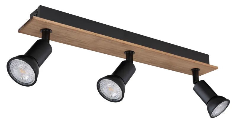 Drew 3 Natur spotlight Fra Globo Lighting - Drew &auml;r en stilren takspotlight som imponerar med sin design i svart metall och m&ouml;rkt tr&auml;.