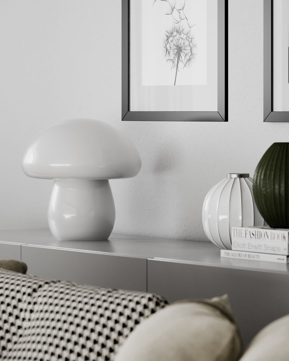 Mira Mushroom 30cm Hvid bordlampe Fra By Rydéns - Lampen er ikke kun en funktionel lyskilde, men ogs&aring; en kunstnerisk detalje, der fremh&aelig;ver dit interi&oslash;r med sit naturinspirerede design og h&aring;ndlavede kvalitet.