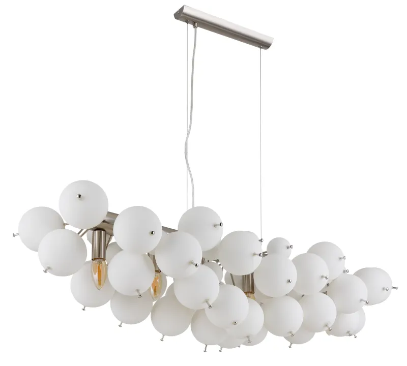 Udo 120cm Hvid loftslampe Fra Globo Lighting - Metallen i matt nickelfinish ger lampan en sofistikerad och modern k&auml;nsla.