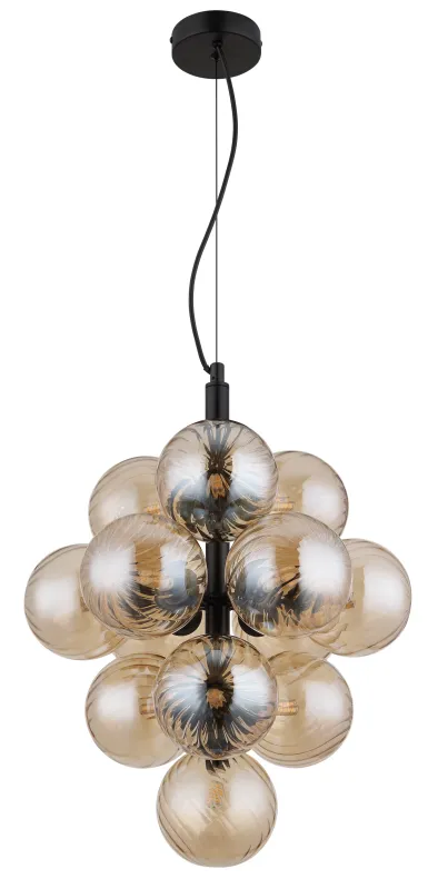 Conor Ø40 Rav loftslampe Fra Globo Lighting - Den har 13st dekorativa ambertonade glaskupor som alla omfamnar en ljusk&auml;lla vilket skapar en fin och harmonisk ljusspridning i rummet.