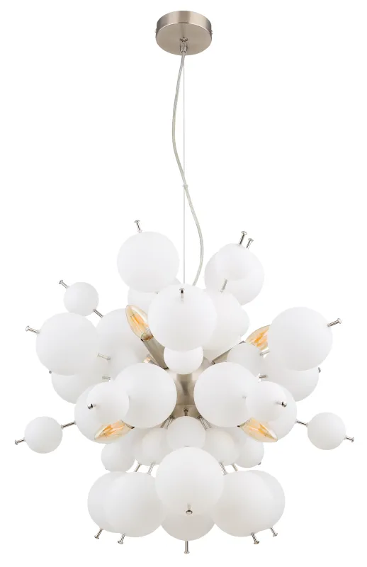 Udo Ø55 Hvid loftslampe Fra Globo Lighting - Dess unika design imponerar med en rund form d&auml;r eleganta metallst&auml;nger sammanl&auml;nkas med dekorativa kulor i olika storlekar.