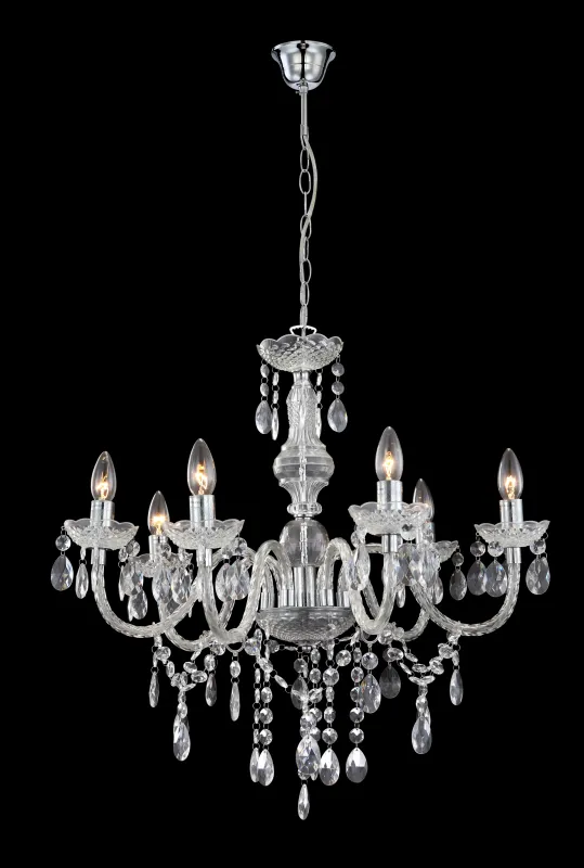 Cuimbra Ø65 Chrom krystal Fra Globo Lighting - Den krompl&auml;terade lampan &auml;r tillverkad i akryl och pryds av h&auml;ngande kristaller som ger ett lyxigt uttryck.