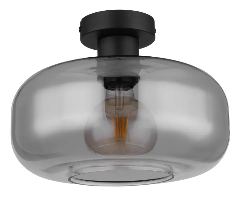 Giuseppe Ø28 Røgfarvet plafond Fra Globo Lighting - Lampan &auml;r tillverkad av mattsvart metall och &auml;r smyckad med en vackert formad glaskupa i r&ouml;kf&auml;rgat glas.