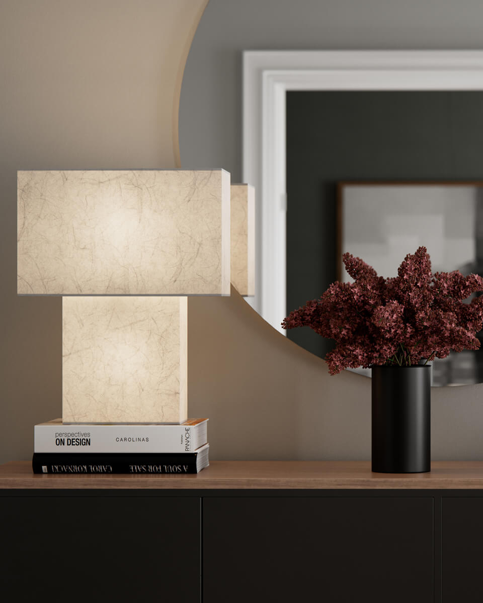 iSquare 50cm Hvid bordlampe Fra By Rydéns - Lad iSquare blive en tilf&oslash;jelse til din boligindretning, perfekt til at skabe en harmonisk atmosf&aelig;re med et strejf af japansk elegance.