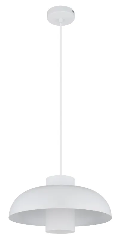 Lowe Ø38 Hvid loftslampe Fra Globo Lighting - Den runda sk&auml;rmen i mattvit metall ger ett elegant och tidl&ouml;st uttryck, medan den cylinderformade sk&auml;rmen i opalglas sprider ett mjukt och behagligt ljus.