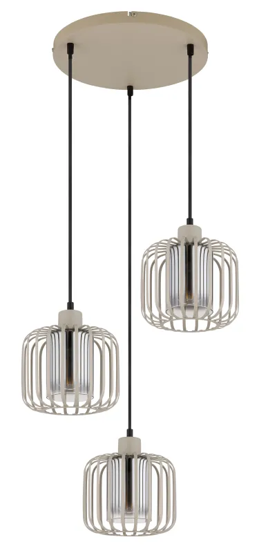 Alfred Ø44 Sand loftslampe Fra Globo Lighting - Den &auml;r tillverkad av sandf&auml;rgad matt metall och har mjukt rundade metalln&auml;tssk&auml;rmar med en inre glascylinder, som skapar ett elegant och luftigt uttryck.