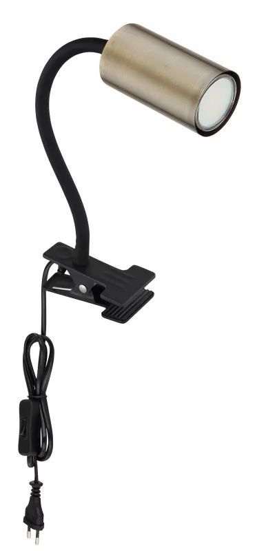 Robby Antik messing klemmelampe Fra Globo Lighting - Den lilla klassiska kl&auml;mlampan Robby kombinerar stil och funktion med sin design i svart och matt antikm&auml;ssing.