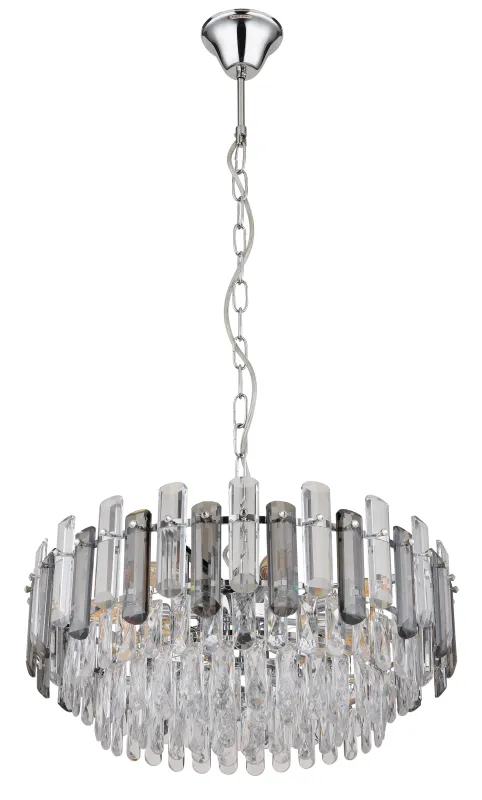 Orgina Ø60 Røgfarvet krystal Fra Globo Lighting - Takkronan Orgina tillf&ouml;r rummet en lyxig k&auml;nsla med gnistrande kristaller och r&ouml;kf&auml;rgade glasstavar.