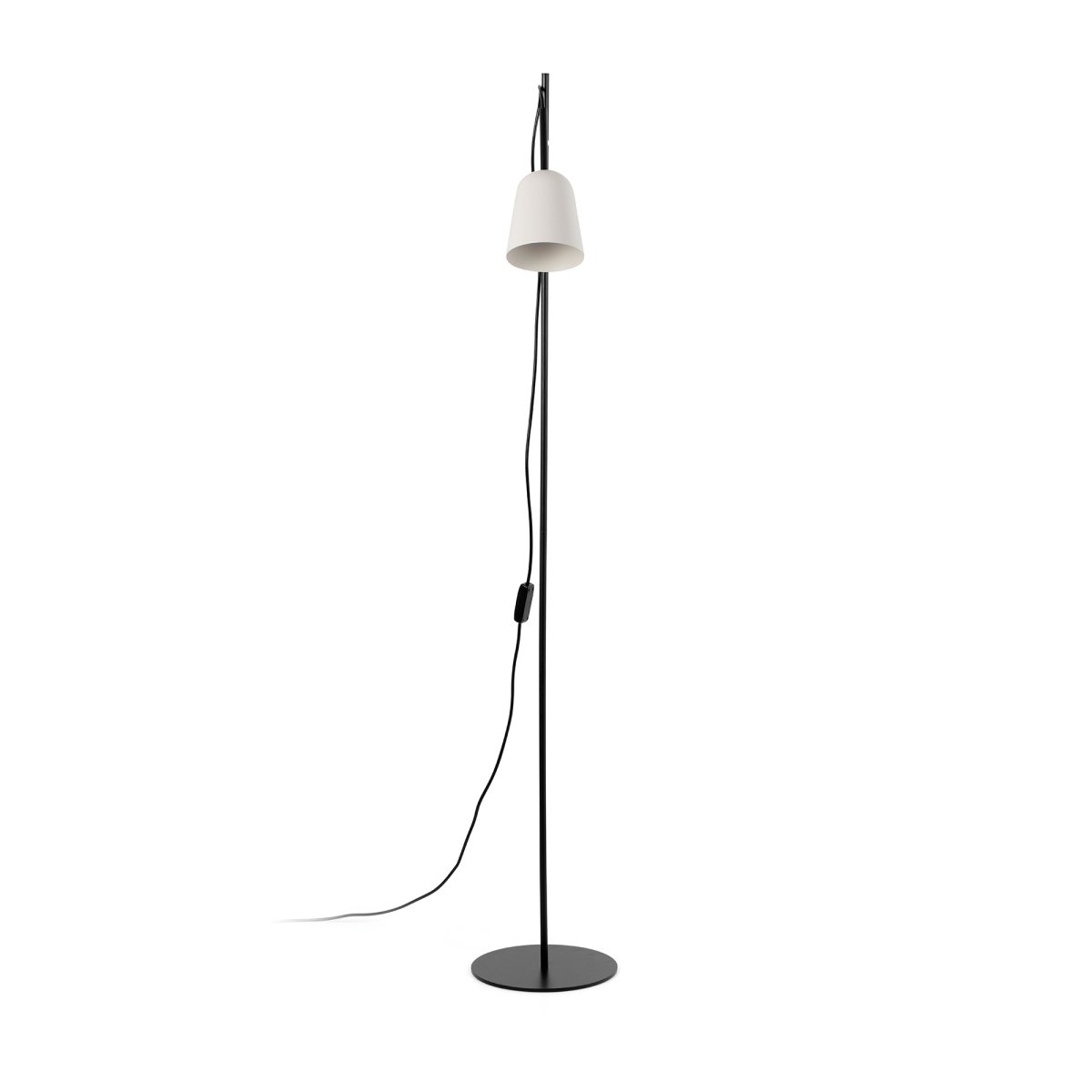Studio Hvid gulvlampe Fra Faro Barcelona - Det unikke tr&aelig;k er kabelklemmen formet som en tr&aelig;gren, der giver lampen en karakteristisk og kreativ karakter.