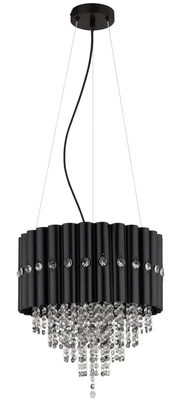 Eleos Ø40 Sort loftslampe Fra Globo Lighting - Med en stomme i matt svartlackerad metall och en lampsk&auml;rm i samma nyans sm&auml;lter den harmoniskt in i b&aring;de moderna och klassiska interi&ouml;rer.