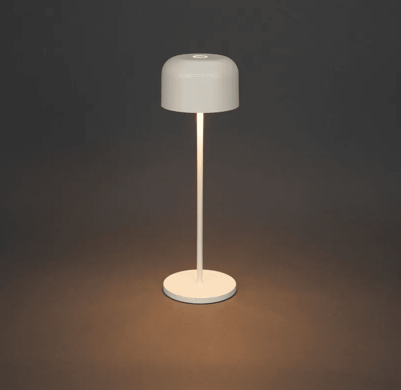 Lille 36cm Hvid bærbar Fra Konstsmide - Lampen er udstyret med en ber&oslash;ringsd&aelig;mper, s&aring; du kan justere lysstyrken og farvetemperaturen fra varmt gult til varmt hvidt lys.