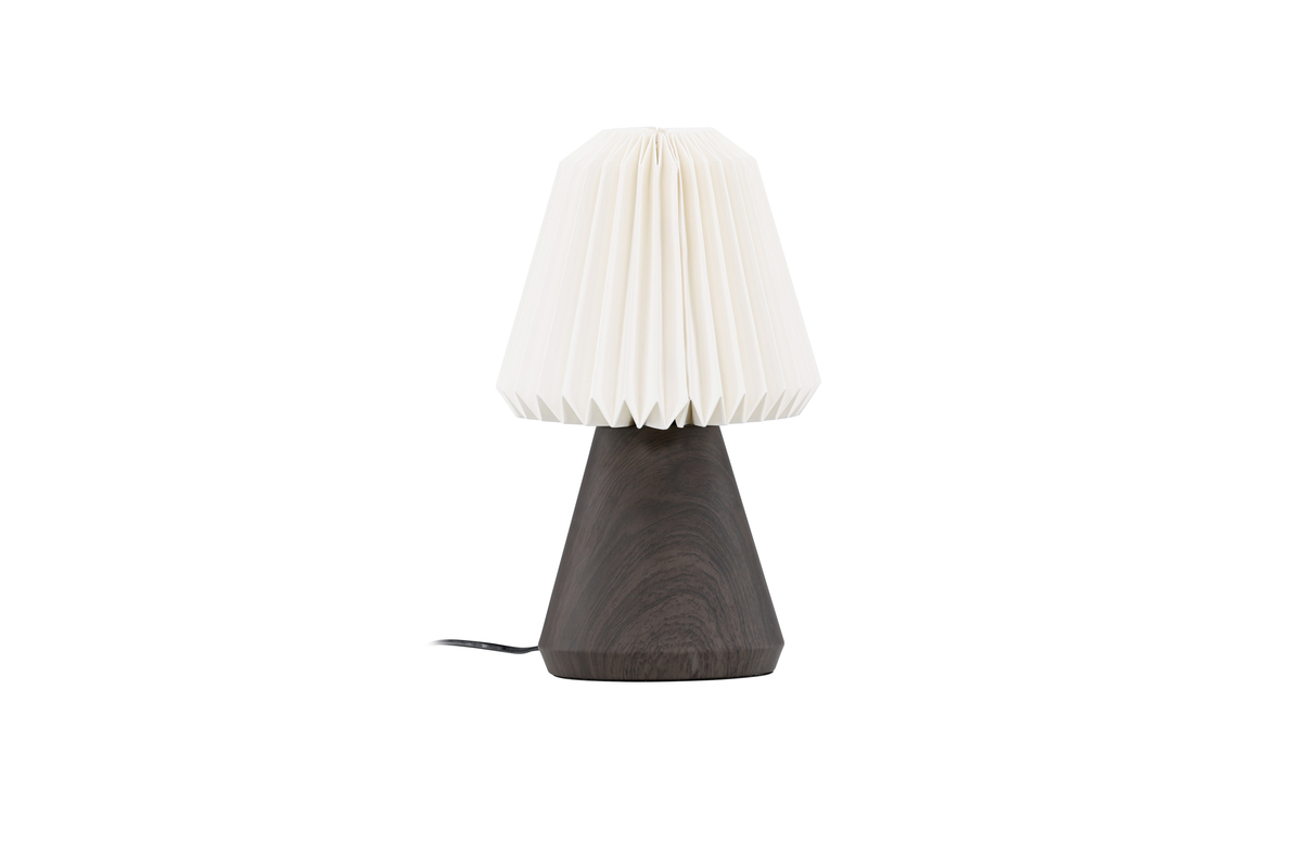 Fjällen 33cm Valnød bordlampe Fra Venture Design - Den plisserede lampesk&aelig;rm i hvidt papir spreder et dejligt og behageligt lys, der skaber en afslappende atmosf&aelig;re og giver dig en beroligende f&oslash;lelse.