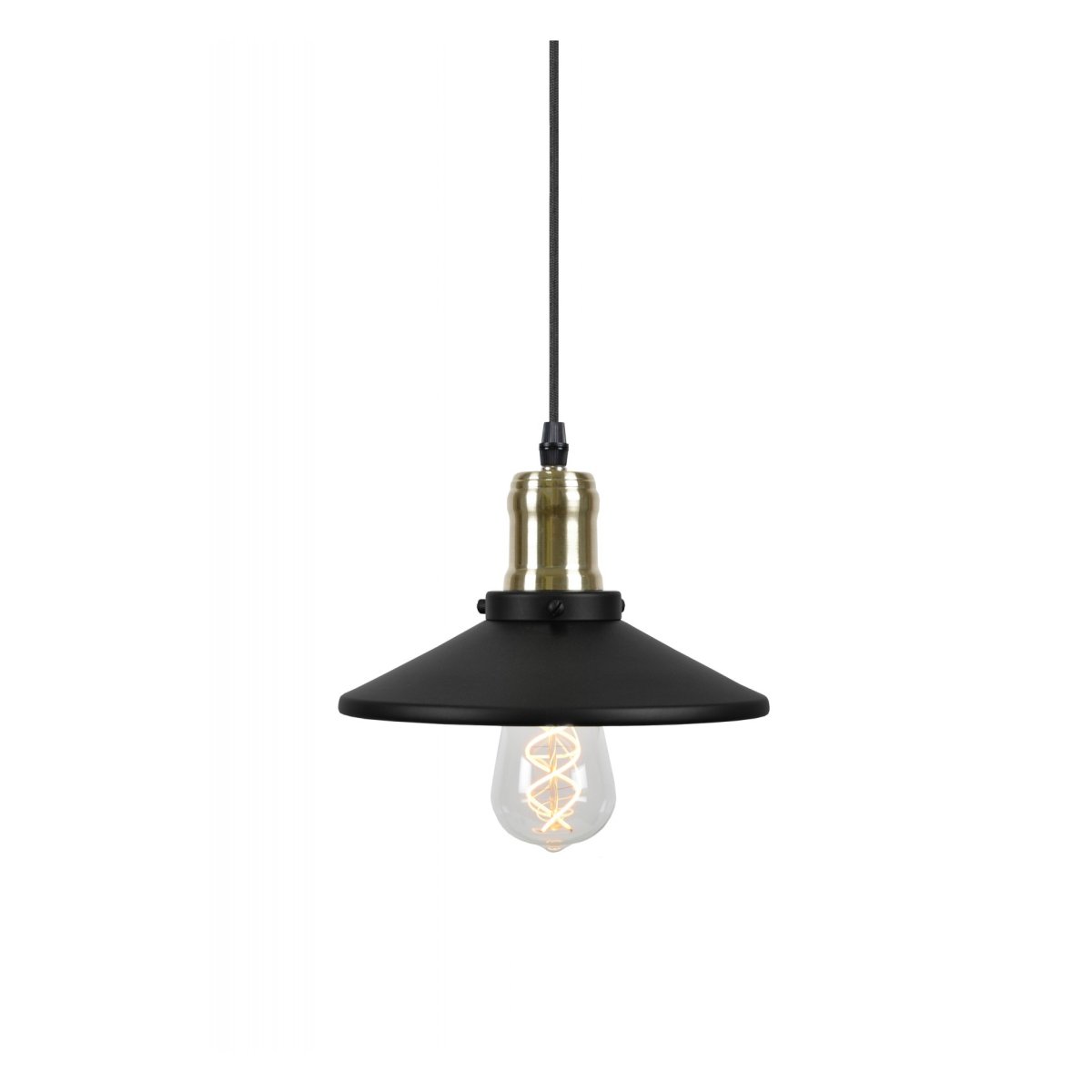 Disc Ø22 Sort vindueslampe Fra Globen Lighting - Den sorte metalsk&aelig;rm i kombination med messingdetaljerne skaber en varm atmosf&aelig;re i rummet.