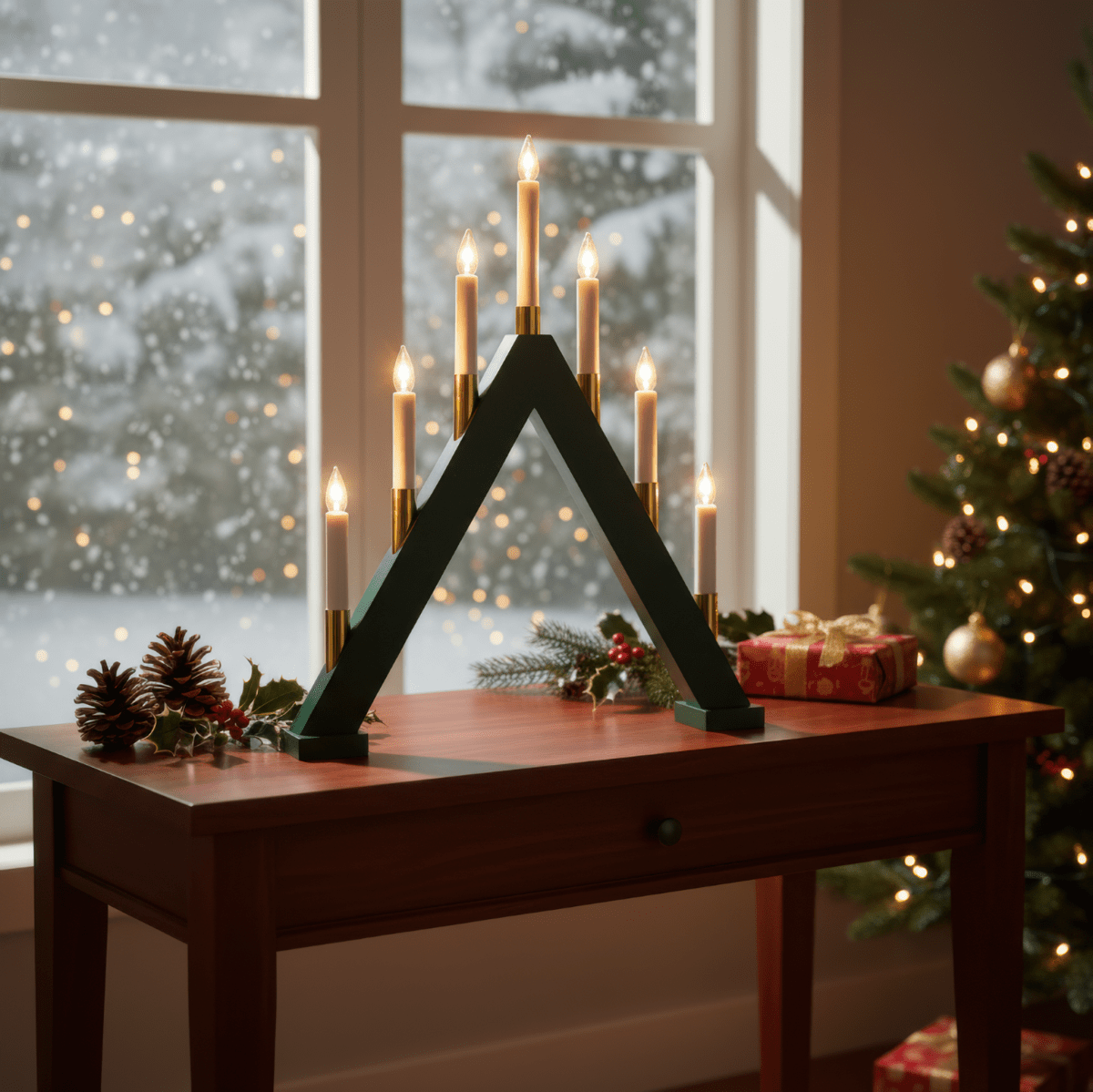 Hilda 7 Mørkegrøn Fra Pixie Design - Hilda passer flot i vinduet og spreder et stemningsfuldt sk&aelig;r i advent og jul.