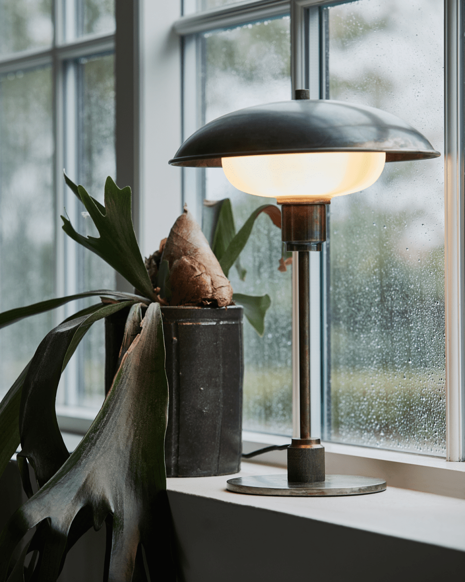 Boston 42cm Antik brun bordlampe Fra House Doctor - Det er en moderne klassiker med et industrielt præg takket være jernets materiale og overfladebehandlingen af lampeskærmen og foden.