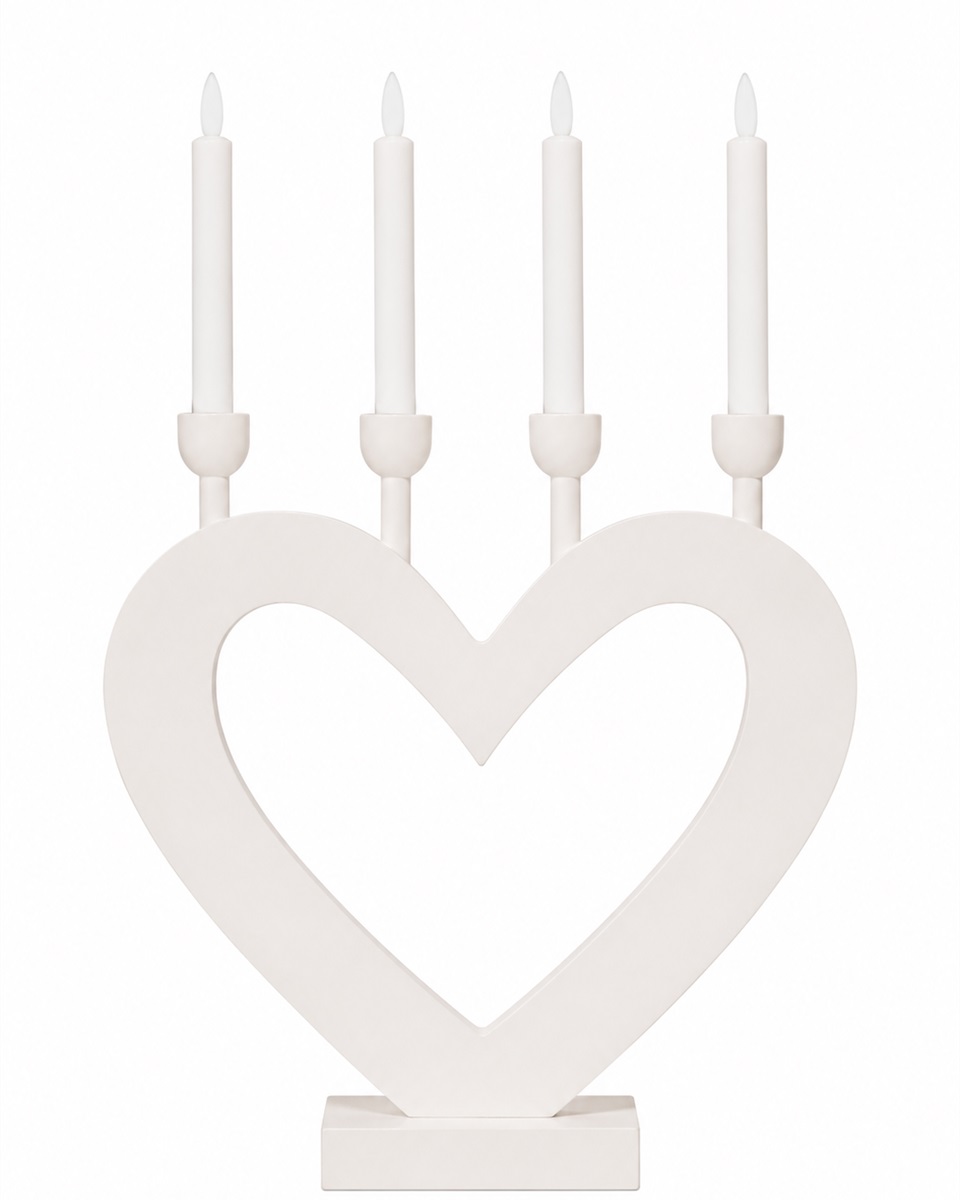 Hjerte Hvid Fra Pixie Design - Hjerteformen skaber en charmerende silhuet og g&oslash;r lysestagen til en flot dekoration i for eksempel vinduet, p&aring; et skrivebord eller et sidebord.