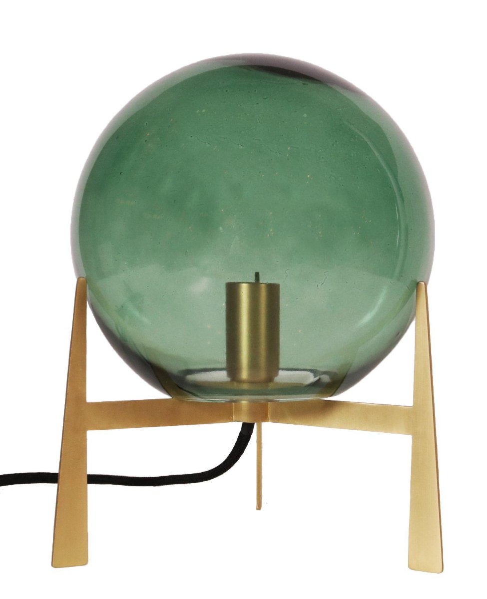 Milla 28cm Grøn bordlampe Fra PR Home - Moderne og trendy bordlampe med rund gr&oslash;n glaskuppel og messingsokkel.