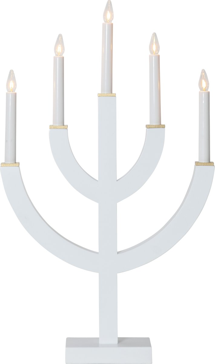 Anno Hvid Fra Star Trading - med malede tr&aelig;bakker i guld som dekoration.