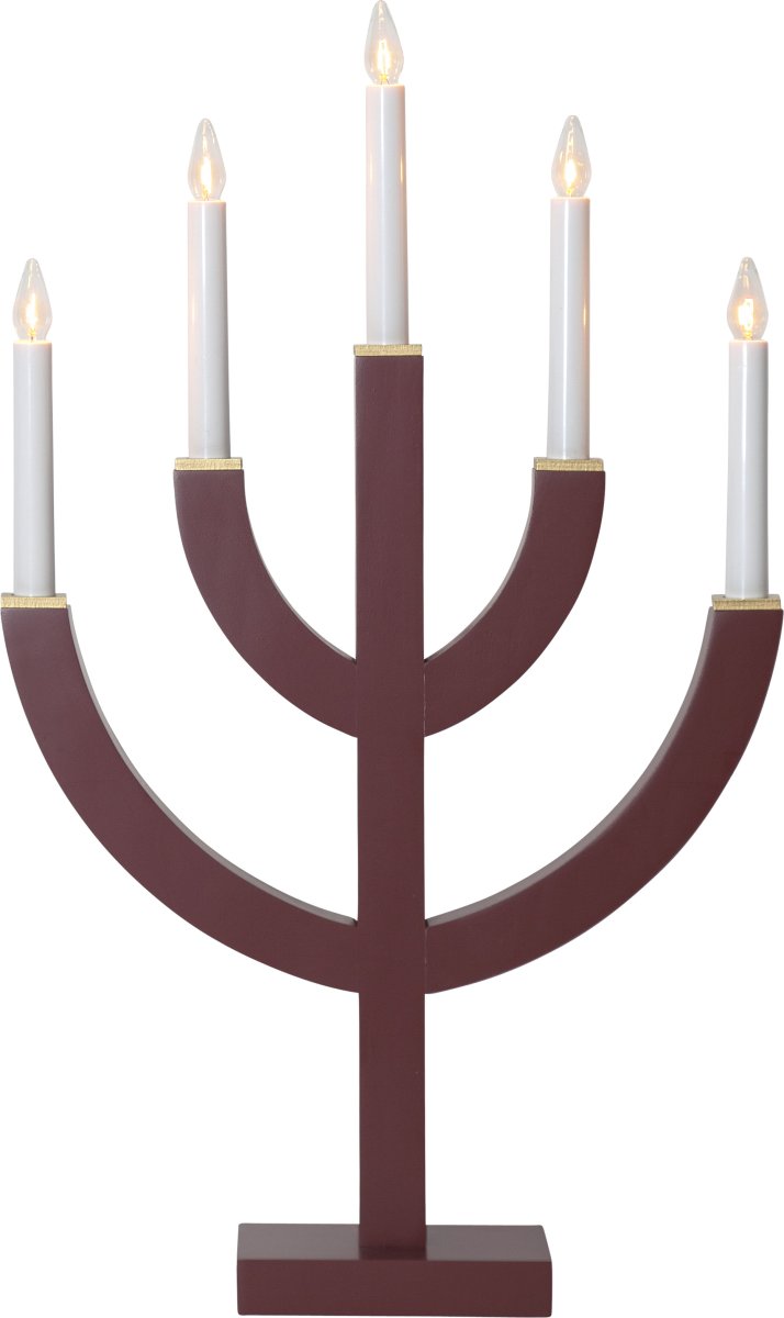 Anno RØD Fra Star Trading - med malede tr&aelig;bakker i guld som dekoration.